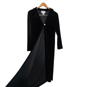 Women's Long Black Velvet Cardigan SIze SMALL